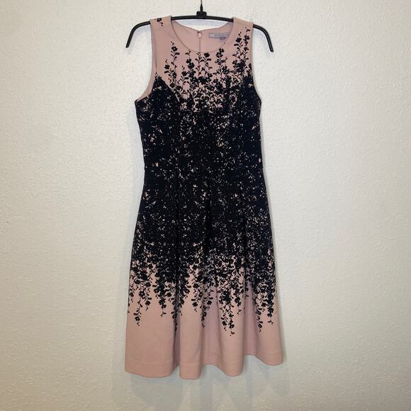 Luxe by Carmen Marc Valvo Midi Fit & Flare Dress Sz 4 Pink Black - Picture 1 of 16